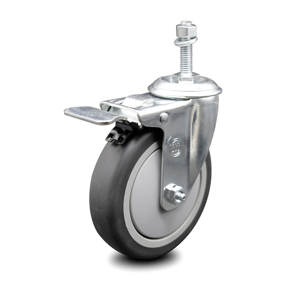 5 Inch Thermoplastic Rubber Swivel 10mm Stem Caster with Total Lock Brake